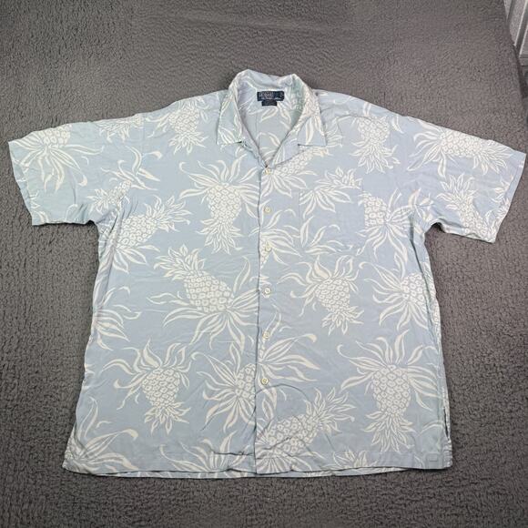Polo Ralph Lauren Clayton Hawaiian Shirt Mens XL Blue Pineapple Loop Camp Collar - Picture 2 of 9